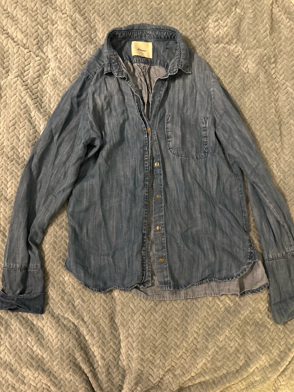Anthropologie elevenses Light Blue Washed Chambray Button-Down Shirt